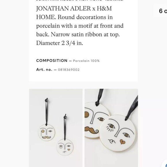 NEW JONATHAN ADLER H&M MR & MRS PORCELAIN 2 DECORATIONS ORNAMENTS HOLIDAY XMAS - Picture 3 of 4